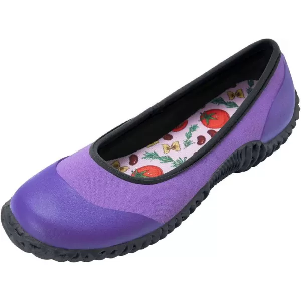HISEA Flat Rain Shoes for Women Garden Shoes Waterproof Mud Shoes Walking Working Shoes Anti-Slip Purple