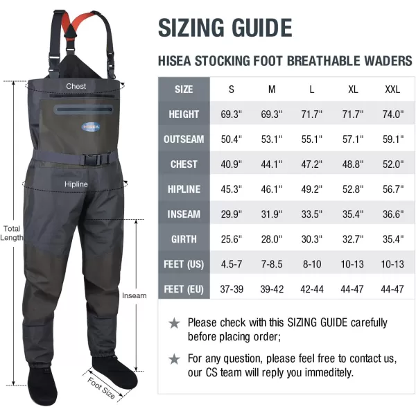 HISEA Fly Fishing Chest Waders Breathable Stocking Foot Wader Without Boots for Men Women