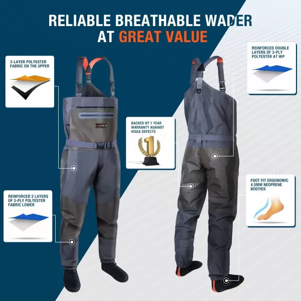 HISEA Fly Fishing Chest Waders Breathable Stocking Foot Wader Without Boots for Men Women