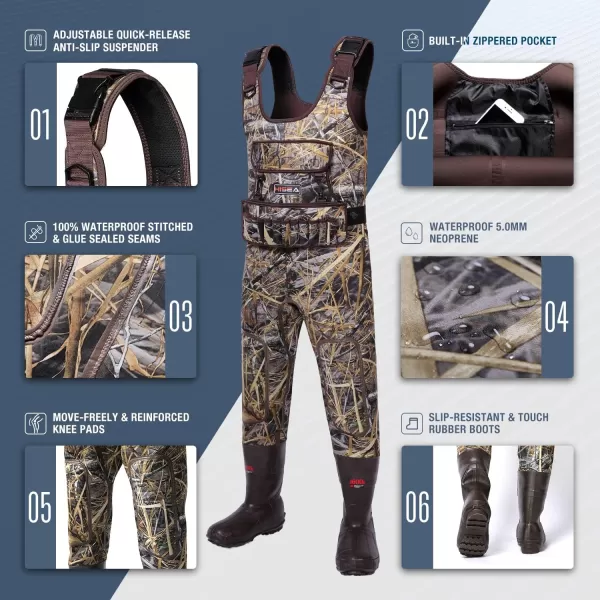 HISEA Hunting Waders Camo Neoprene Chest Waders for Men and Women with 1600G Insulated Rubber Boots Durable &amp; Warm