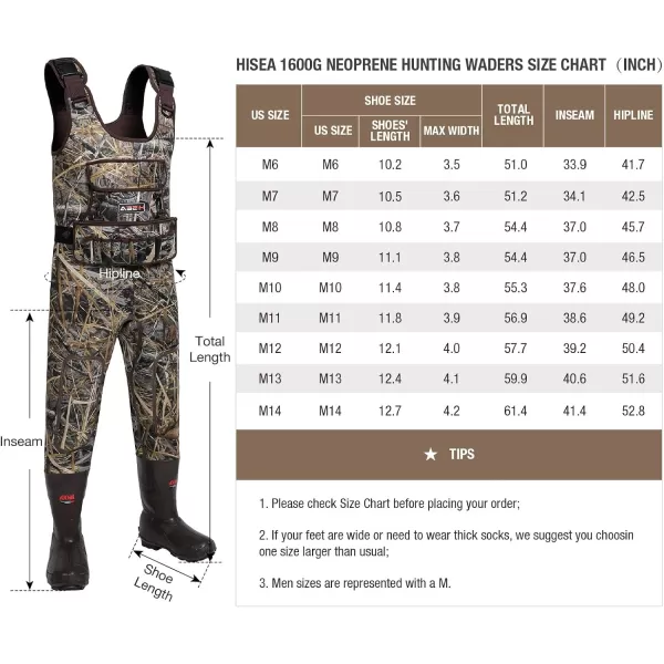 HISEA Hunting Waders Camo Neoprene Chest Waders for Men and Women with 1600G Insulated Rubber Boots Durable &amp; Warm