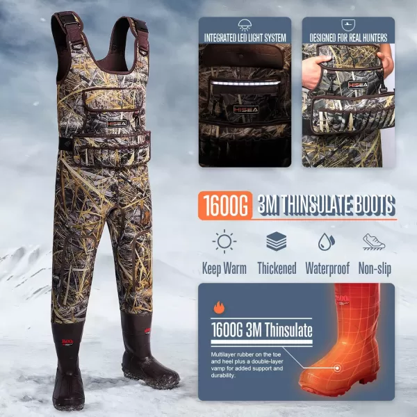 HISEA Hunting Waders Camo Neoprene Chest Waders for Men and Women with 1600G Insulated Rubber Boots Durable &amp; Warm
