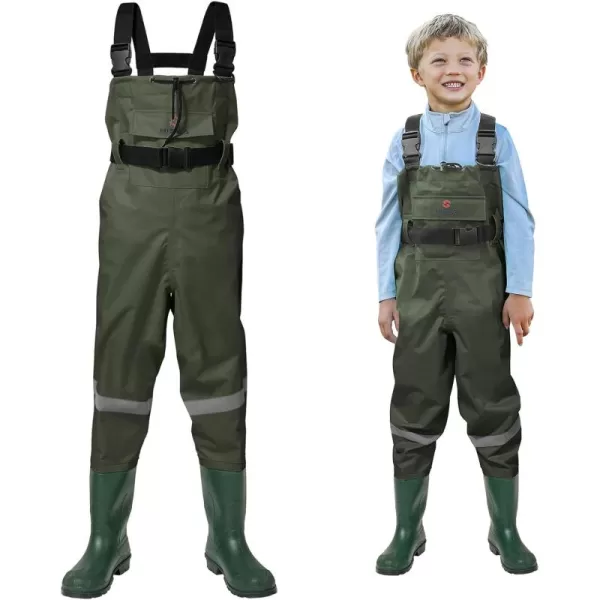 HISEA Kids Chest Waders Youth Fishing Waders for Toddler Children Waterproof Hunting Waders with Boots &amp; Reflect Safety Band
