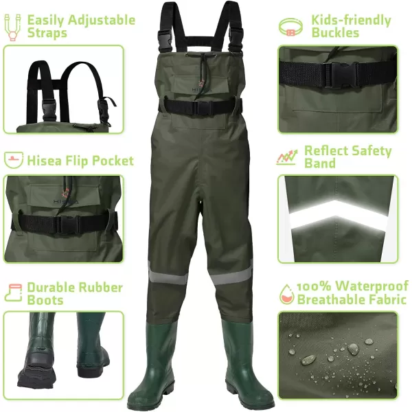 HISEA Kids Chest Waders Youth Fishing Waders for Toddler Children Waterproof Hunting Waders with Boots &amp; Reflect Safety Band