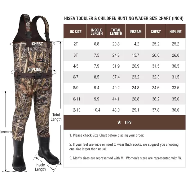 HISEA Kids Chest Waders for Toddler &amp; Children Neoprene Youth Duck Hunting Waders for Kids Boys Girls with Insulated Boots - Brown)