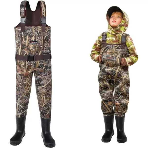 HISEA Kids Chest Waders for Toddler &amp; Children Neoprene Youth Duck Hunting Waders for Kids Boys Girls with Insulated Boots - Brown)