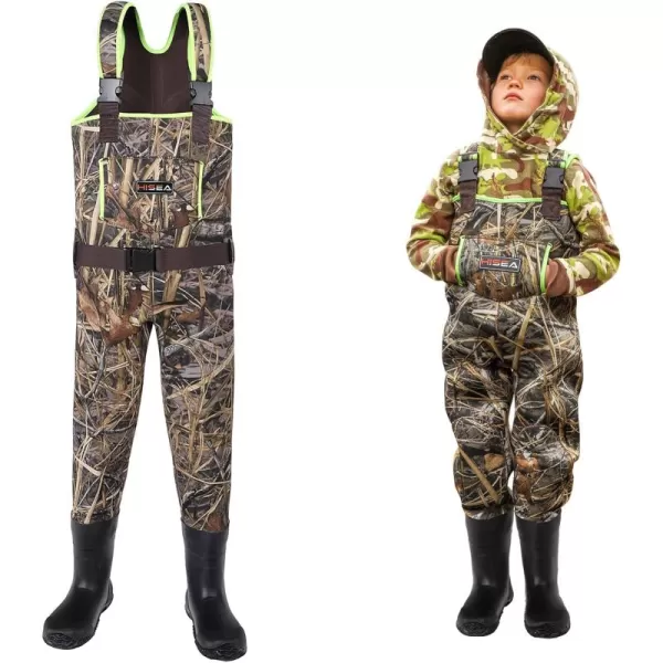 HISEA Kids Chest Waders for Toddler &amp; Children Neoprene Youth Duck Hunting Waders for Kids Boys Girls with Insulated Boots - Green)