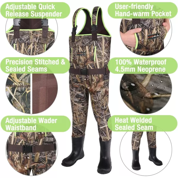 HISEA Kids Chest Waders for Toddler &amp; Children Neoprene Youth Duck Hunting Waders for Kids Boys Girls with Insulated Boots - Green)