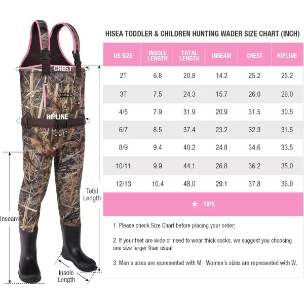 HISEA Kids Chest Waders for Toddler &amp; Children Neoprene Youth Duck Hunting Waders for Kids Boys Girls with Insulated Boots - Pink)