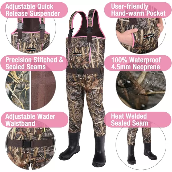 HISEA Kids Chest Waders for Toddler &amp; Children Neoprene Youth Duck Hunting Waders for Kids Boys Girls with Insulated Boots - Pink)