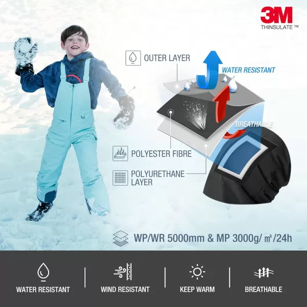 HISEA Kids Insulated Bibs Snow Bib Overalls Winter Warm Ski Bibs for Girls and Boys Ski Pants Water Resistant Skiing Bibs