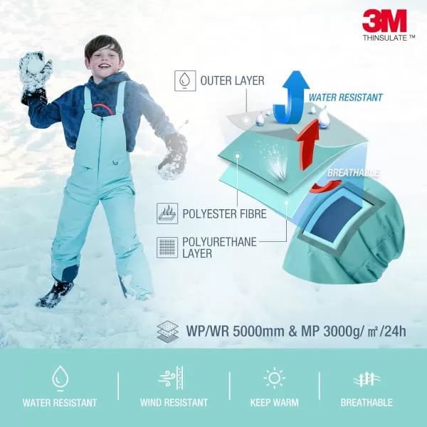 HISEA Kids Insulated Bibs Snow Bib Overalls Winter Warm Ski Bibs for Girls and Boys Ski Pants Water Resistant Skiing Bibs
