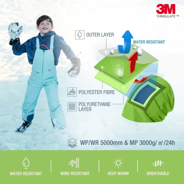 HISEA Kids Insulated Bibs Snow Bib Overalls Winter Warm Ski Bibs for Girls and Boys Ski Pants Water Resistant Skiing Bibs