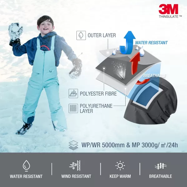 HISEA Kids Insulated Bibs Snow Bib Overalls Winter Warm Ski Bibs for Girls and Boys Ski Pants Water Resistant Skiing Bibs
