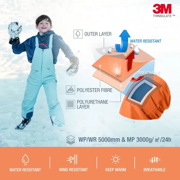 HISEA Kids Insulated Bibs Snow Bib Overalls Winter Warm Ski Bibs for Girls and Boys Ski Pants Water Resistant Skiing Bibs
