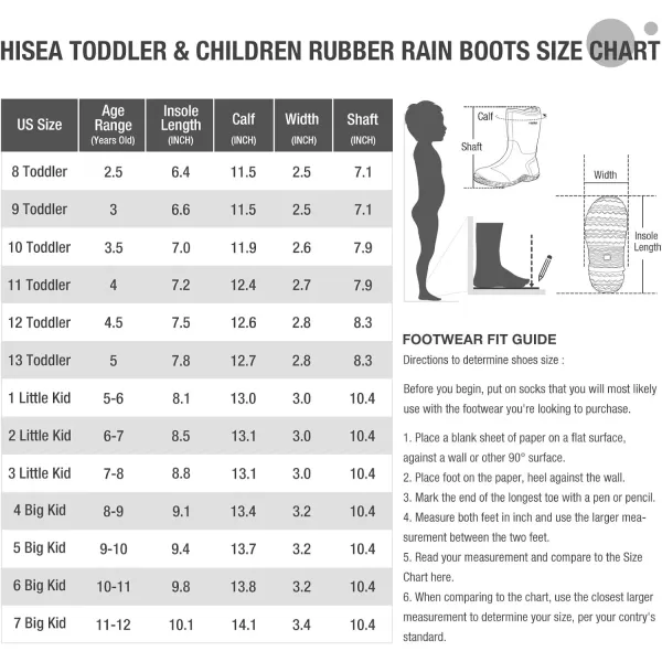 HISEA Kids Rain Boots Waterproof Youth Neoprene Rubber Rainboots for Toddlers Kid Boys &amp; Girls