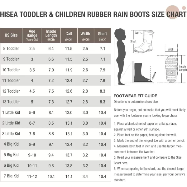 HISEA Kids Rain Boots Waterproof Youth Neoprene Rubber Rainboots for Toddlers Kid Boys &amp; Girls