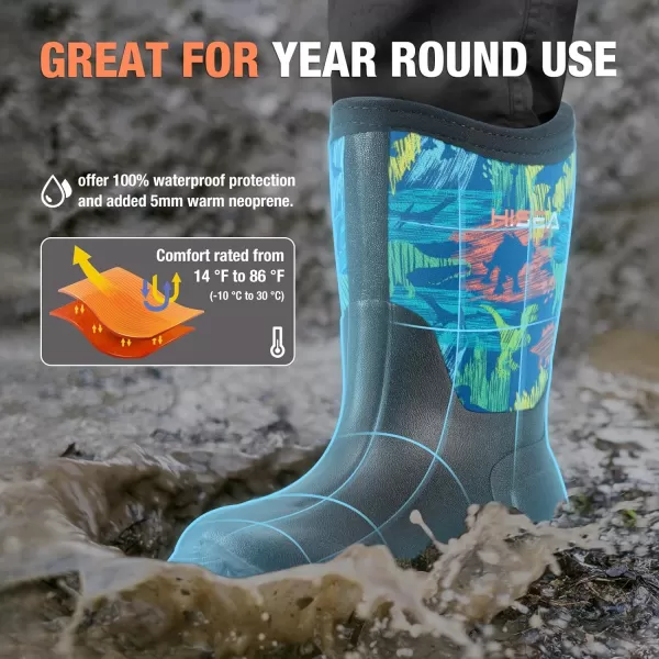 HISEA Kids Rain Boots Waterproof Youth Neoprene Rubber Rainboots for Toddlers Kid Boys &amp; Girls