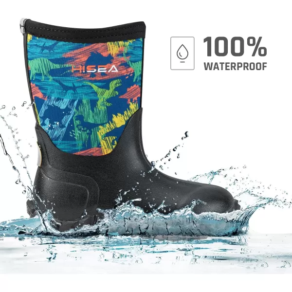 HISEA Kids Rain Boots Waterproof Youth Neoprene Rubber Rainboots for Toddlers Kid Boys &amp; Girls