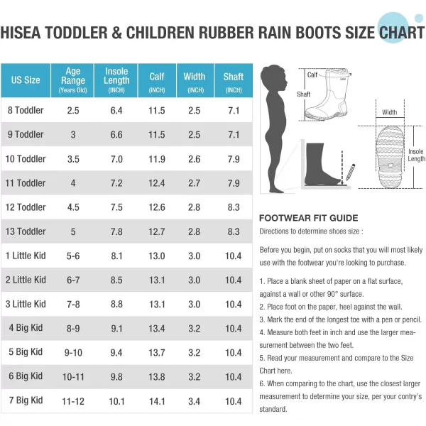 HISEA Kids Rain Boots Waterproof Youth Neoprene Rubber Rainboots for Toddlers Kid Boys &amp; Girls