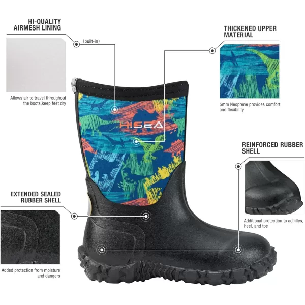 HISEA Kids Rain Boots Waterproof Youth Neoprene Rubber Rainboots for Toddlers Kid Boys &amp; Girls