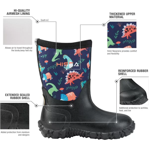 HISEA Kids Rain Boots Waterproof Youth Neoprene Rubber Rainboots for Toddlers Kid Boys &amp; Girls