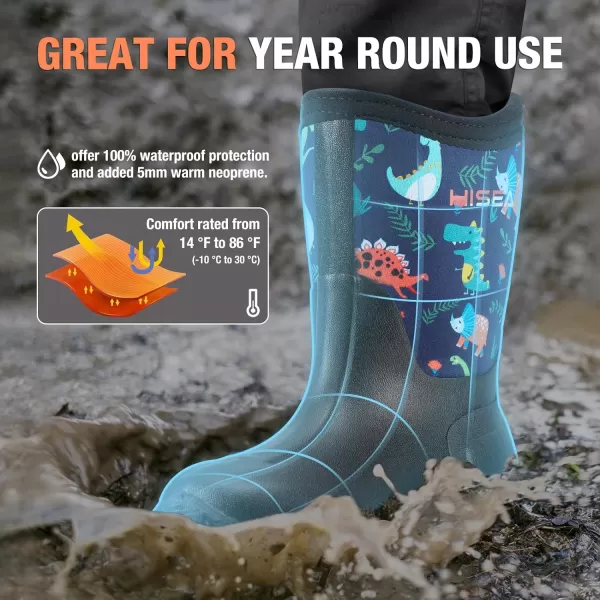 HISEA Kids Rain Boots Waterproof Youth Neoprene Rubber Rainboots for Toddlers Kid Boys &amp; Girls