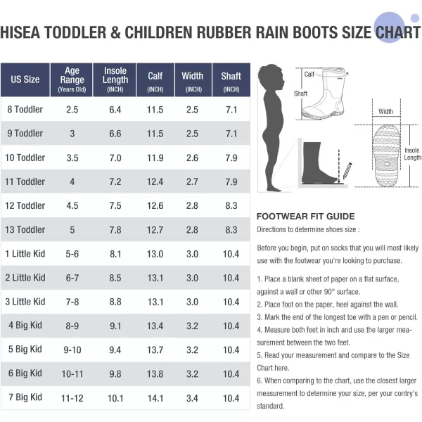 HISEA Kids Rain Boots Waterproof Youth Neoprene Rubber Rainboots for Toddlers Kid Boys &amp; Girls
