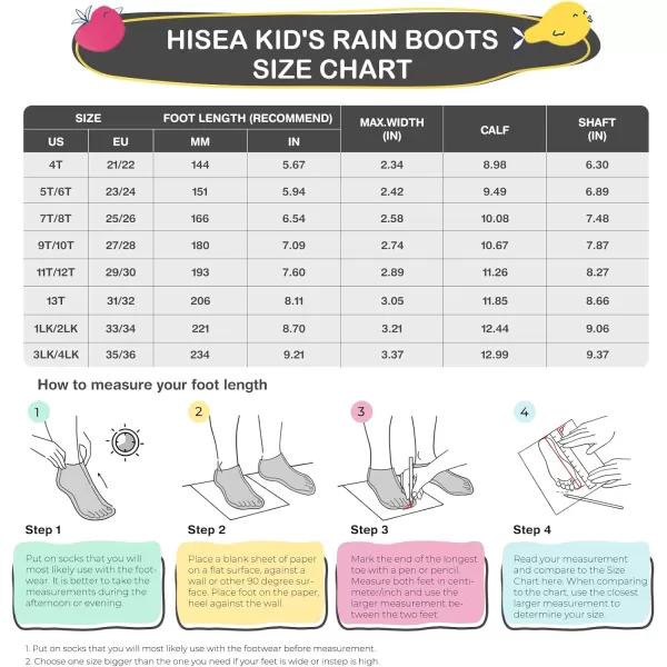 HISEA Kid's Rain Boots for Girls Boys Seamless Waterproof Rubber Rain Shoes for Toddler Little &amp; Big Kid