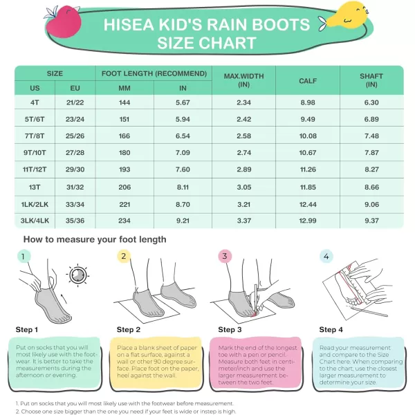 HISEA Kid's Rain Boots for Girls Boys Seamless Waterproof Rubber Rain Shoes for Toddler Little &amp; Big Kid