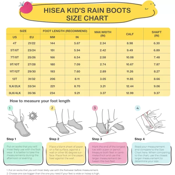 HISEA Kid's Rain Boots for Girls Boys Seamless Waterproof Rubber Rain Shoes for Toddler Little &amp; Big Kid