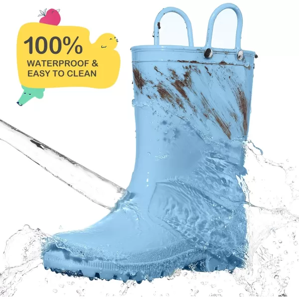 HISEA Kids Rain Boots for Toddler Boys Girls, Waterproof Rubber Boots with Easy-On Handles, Seamless PVC Rainboots Lightweight Mud Shoes for Water Beach Outdoor Playing 