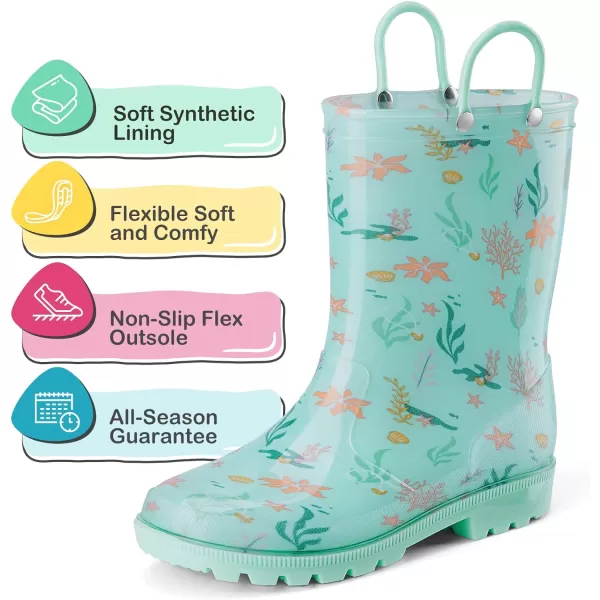 HISEA Kids Rain Boots for Toddler Boys Girls, Waterproof Rubber Boots with Easy-On Handles, Seamless PVC Rainboots Lightweight Mud Shoes for Water Beach Outdoor Playing 