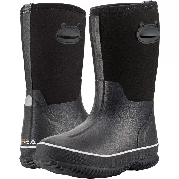 HISEA Kids Rubber Rain Boots Durable Waterproof Insulated Neoprene Rainboot for Boys Girls with Easy-on Handles for All Seasons Outdoor Playing 