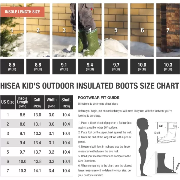 HISEA Kids Rubber Rain Boots Durable Waterproof Insulated Neoprene Rainboot for Boys Girls with Easy-on Handles for All Seasons Outdoor Playing 