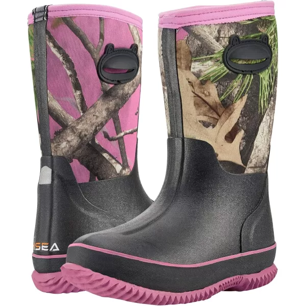 HISEA Kids Rubber Rain Boots Durable Waterproof Insulated Neoprene Rainboot for Boys Girls with Easy-on Handles for All Seasons Outdoor Playing 