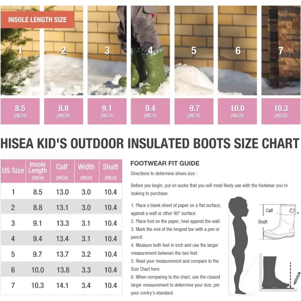 HISEA Kids Rubber Rain Boots Durable Waterproof Insulated Neoprene Rainboot for Boys Girls with Easy-on Handles for All Seasons Outdoor Playing 