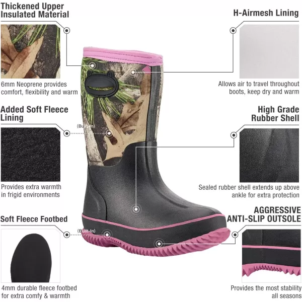 HISEA Kids Rubber Rain Boots Durable Waterproof Insulated Neoprene Rainboot for Boys Girls with Easy-on Handles for All Seasons Outdoor Playing 