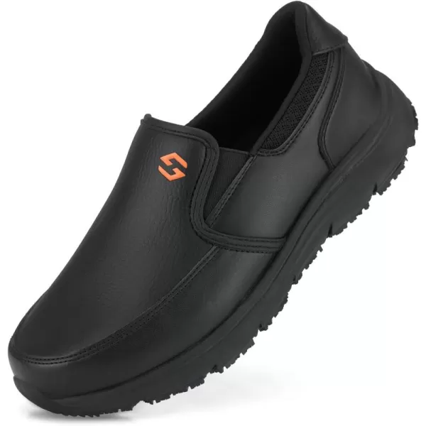 HISEA Men's Leather Non Slip Food Service Shoes, Water &amp; Oil Resistant, Comfortable, Breathable, Lightweight Slip Resistant Shoes for Men, for Kitchen, Restaurant, Slip-on Chef Walking Shoes