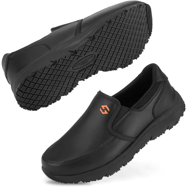 HISEA Men's Leather Non Slip Food Service Shoes, Water &amp; Oil Resistant, Comfortable, Breathable, Lightweight Slip Resistant Shoes for Men, for Kitchen, Restaurant, Slip-on Chef Walking Shoes