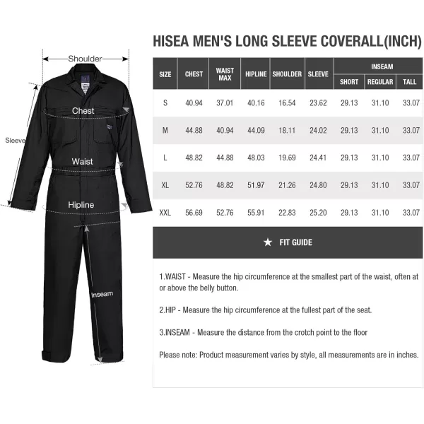 HISEA Men's Long Sleeve Coverall, Stain &amp; Wrinkle Resistant Mens Work Coverall with Multi Pockets