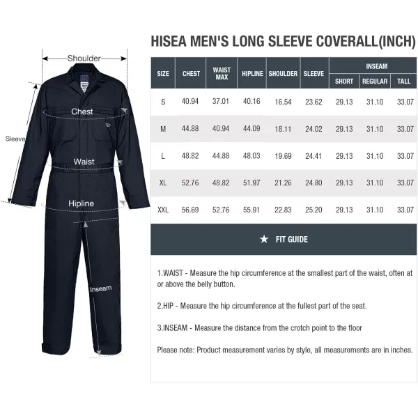 HISEA Men's Long Sleeve Coverall, Stain &amp; Wrinkle Resistant Mens Work Coverall with Multi Pockets