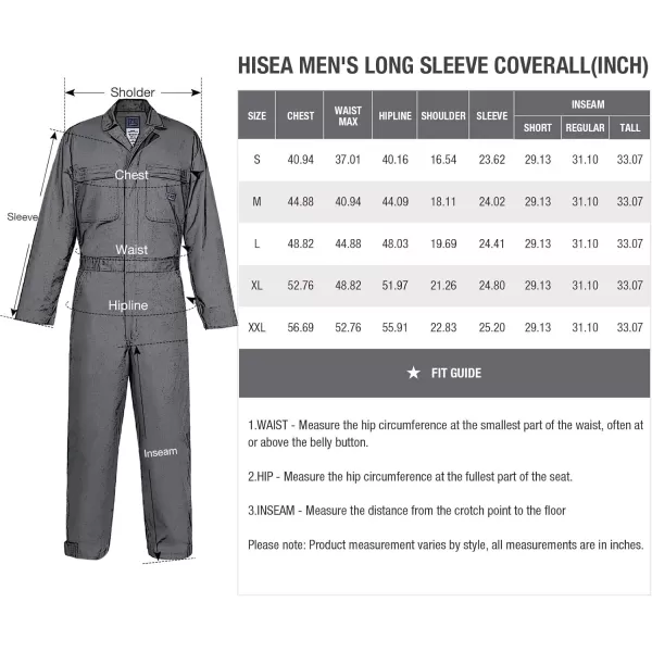 HISEA Men's Long Sleeve Coverall, Stain &amp; Wrinkle Resistant Mens Work Coverall with Multi Pockets