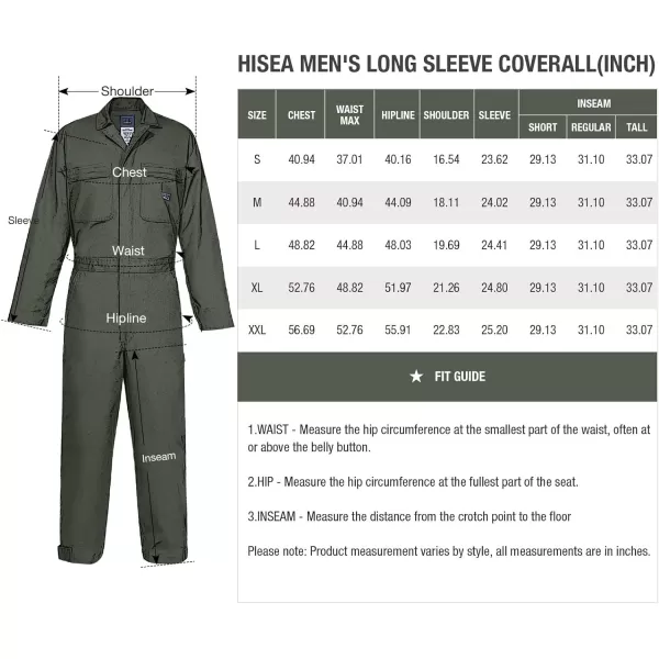HISEA Men's Long Sleeve Coverall, Stain &amp; Wrinkle Resistant Mens Work Coverall with Multi Pockets