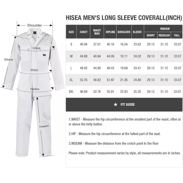 HISEA Men's Long Sleeve Coverall, Stain &amp; Wrinkle Resistant Mens Work Coverall with Multi Pockets