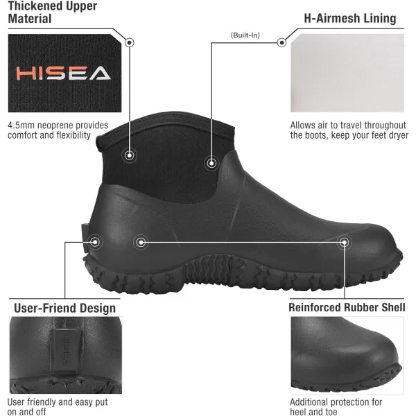 HISEA Men's Rain Boots, Ankle Height Garden Shoes Waterproof Rubber Neoprene Mud Boots Durable Insulated Short Outdoor Work Booties for Gardening Farming Camping Fishing and Yard Working