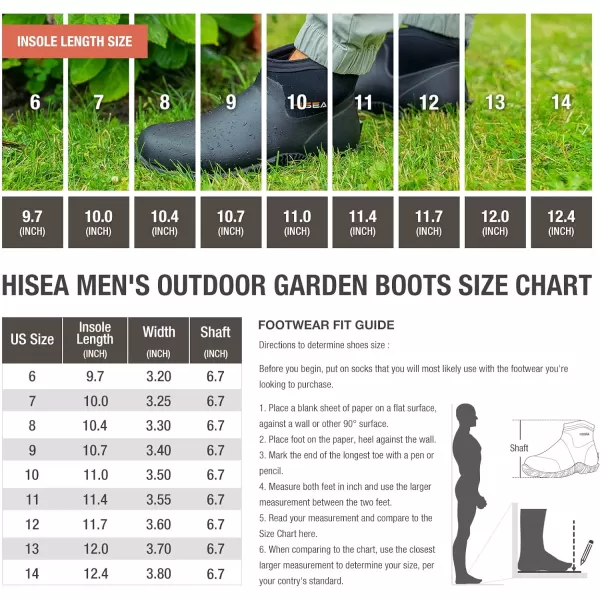 HISEA Men's Rain Boots, Ankle Height Garden Shoes Waterproof Rubber Neoprene Mud Boots Durable Insulated Short Outdoor Work Booties for Gardening Farming Camping Fishing and Yard Working