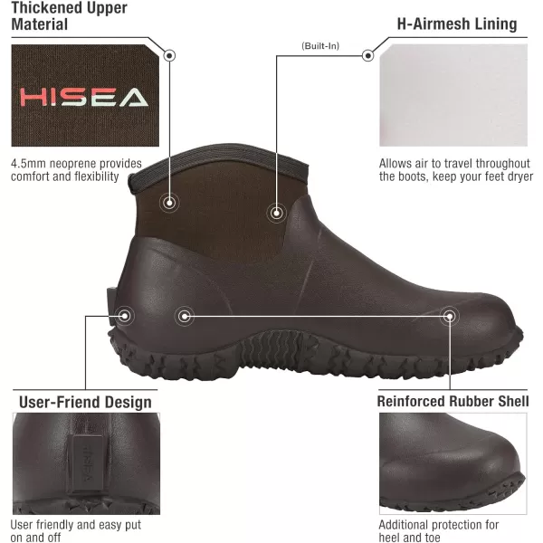 HISEA Men's Rain Boots, Ankle Height Garden Shoes Waterproof Rubber Neoprene Mud Boots Durable Insulated Short Outdoor Work Booties for Gardening Farming Camping Fishing and Yard Working