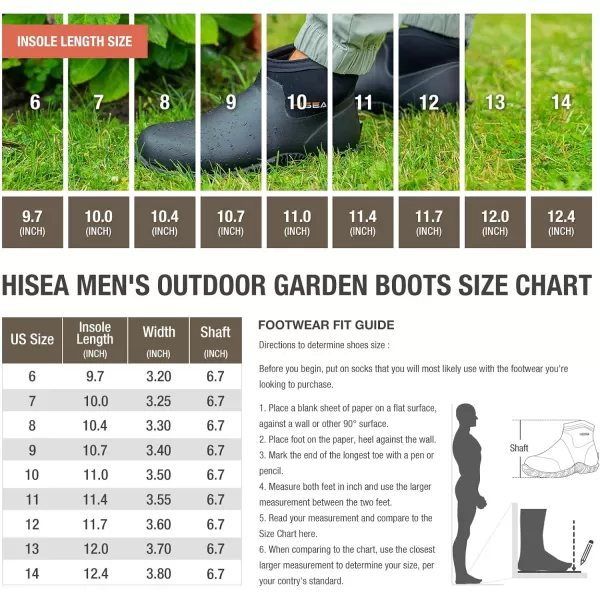 HISEA Men's Rain Boots, Ankle Height Garden Shoes Waterproof Rubber Neoprene Mud Boots Durable Insulated Short Outdoor Work Booties for Gardening Farming Camping Fishing and Yard Working