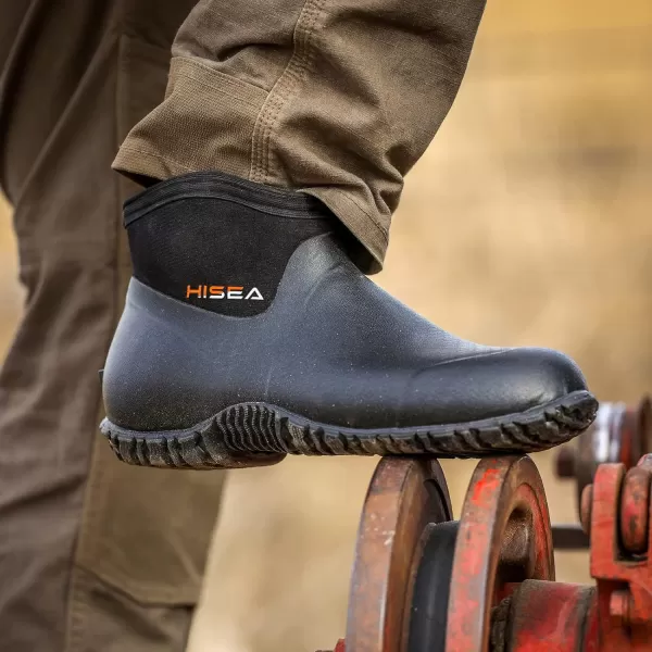 HISEA Men's Rain Boots, Ankle Height Garden Shoes Waterproof Rubber Neoprene Mud Boots Durable Insulated Short Outdoor Work Booties for Gardening Farming Camping Fishing and Yard Working